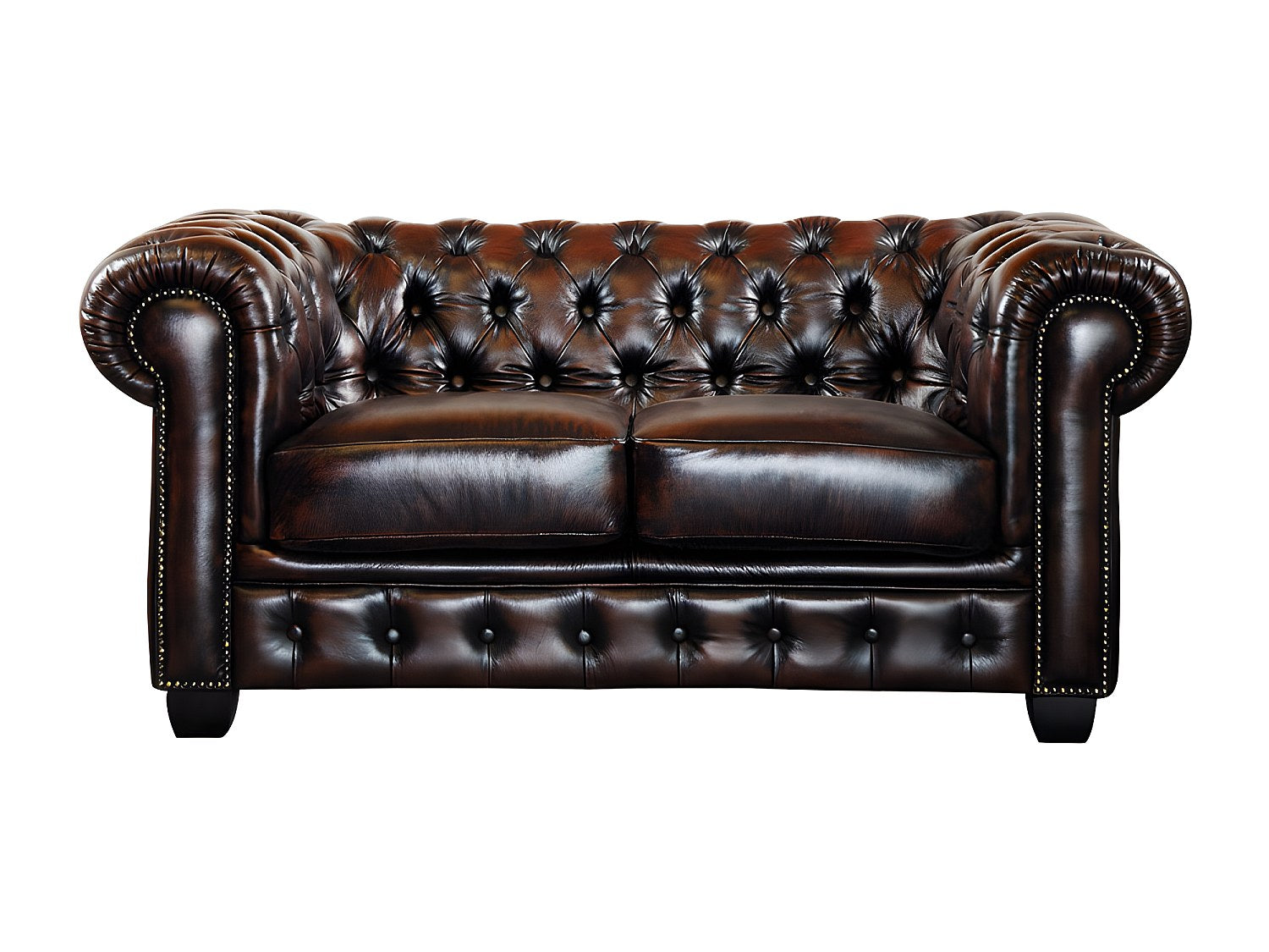 Canapé Chesterfield droit 2 places marron cuir - Brenton