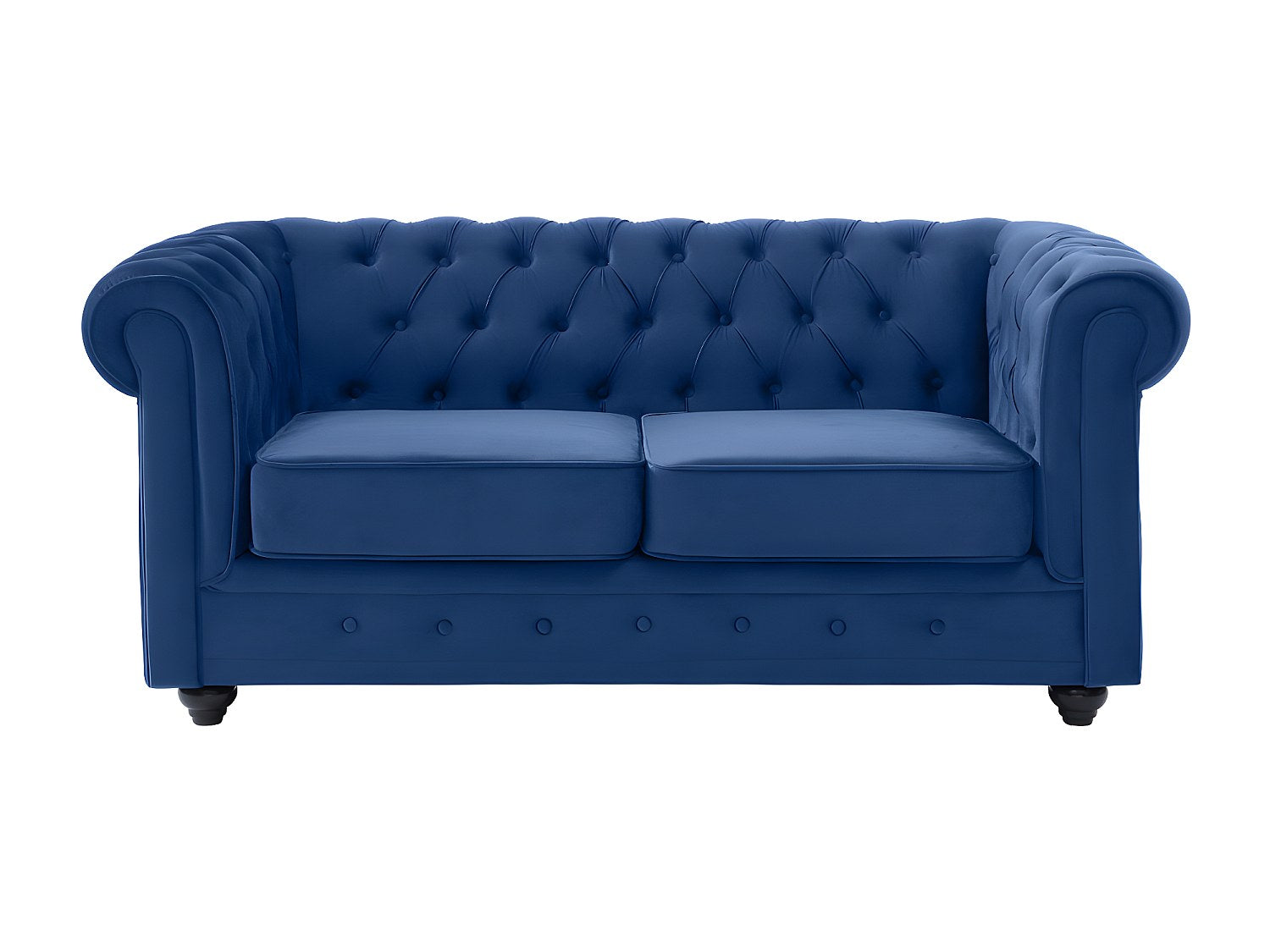 Canapé Chesterfield droit 2 places bleu velours