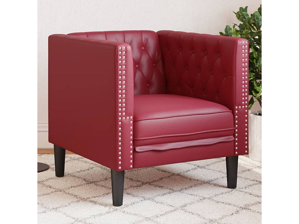 Fauteuil Chesterfield rouge simili cuir