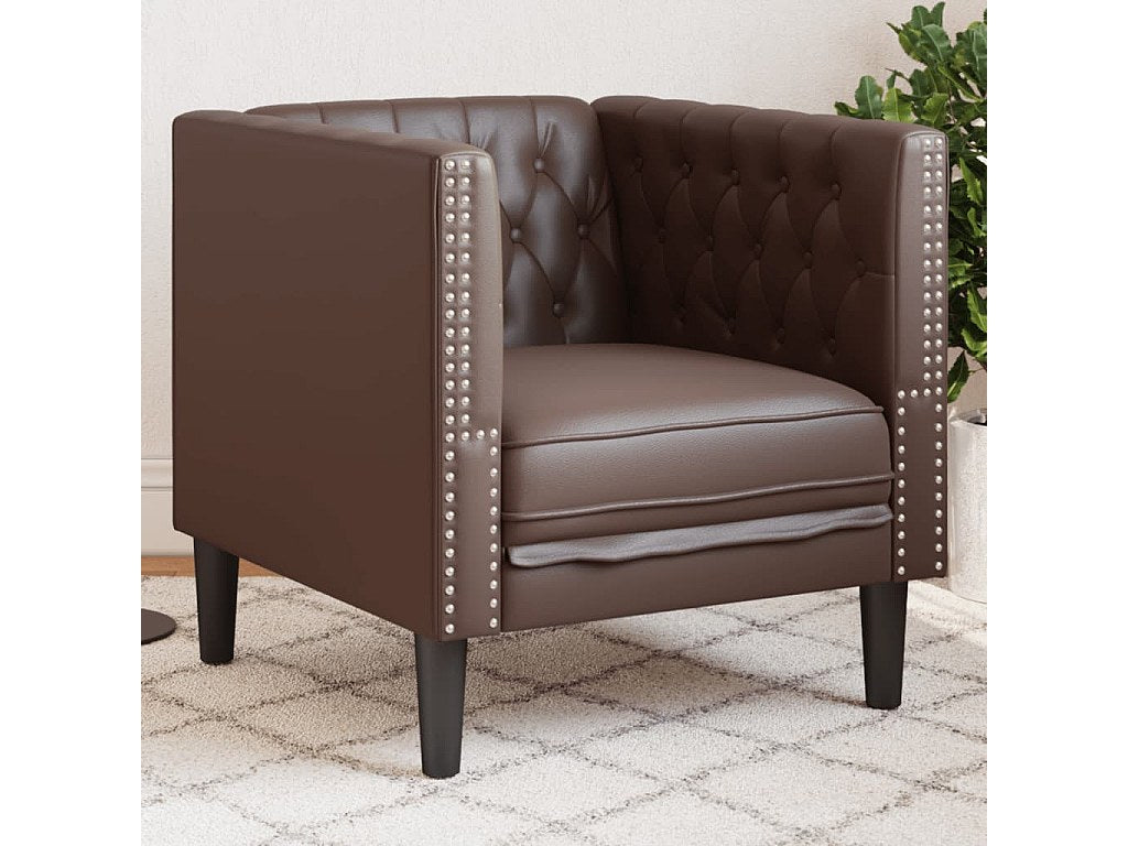 Fauteuil Chesterfield marron simili cuir
