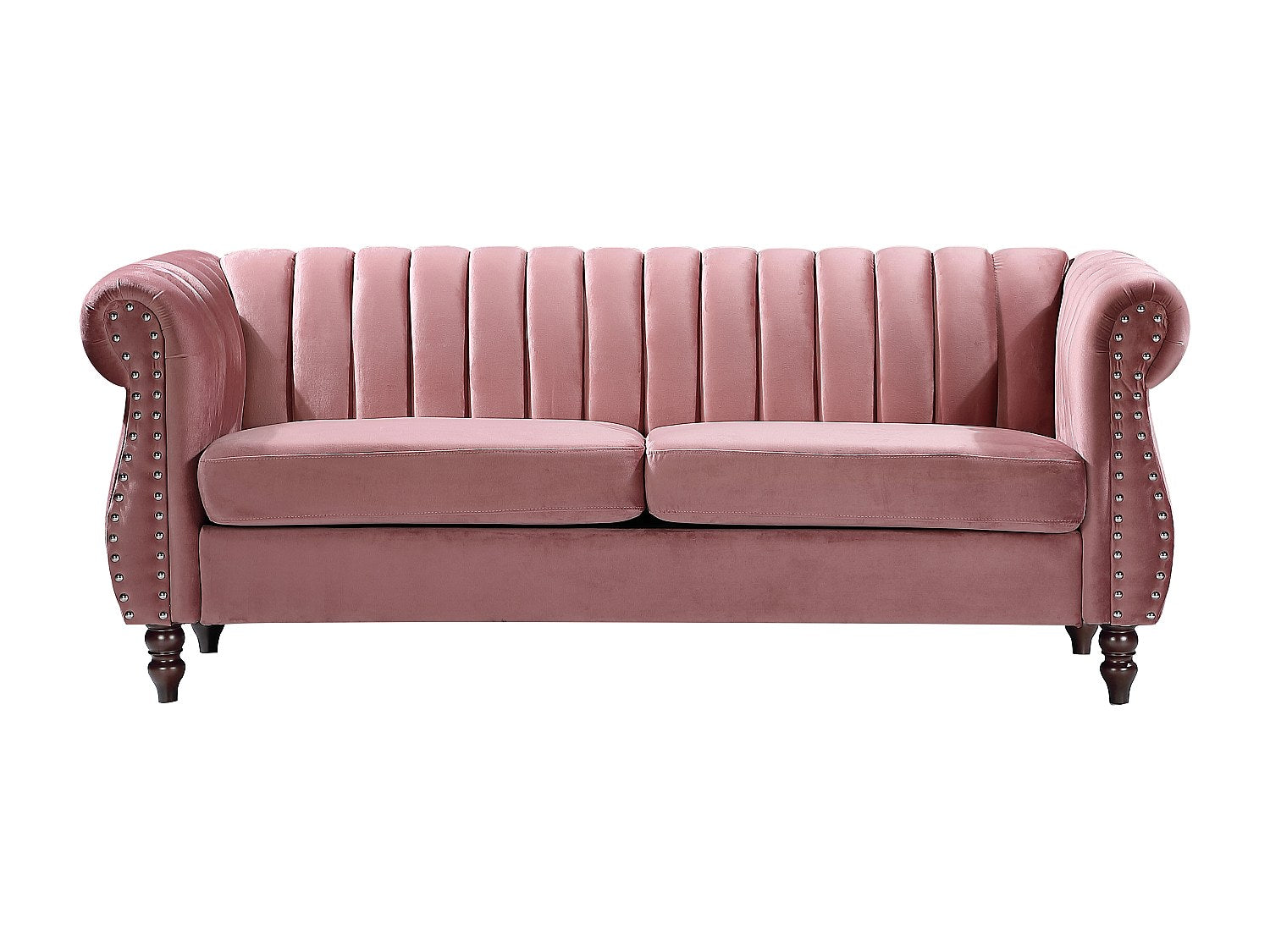 Canapé Chesterfield droit 3 places rose velours - Trumbo