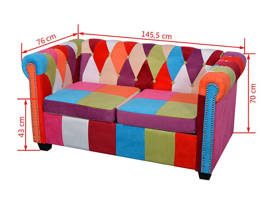 Canapé Chesterfield droit 2 places multicolore tissu