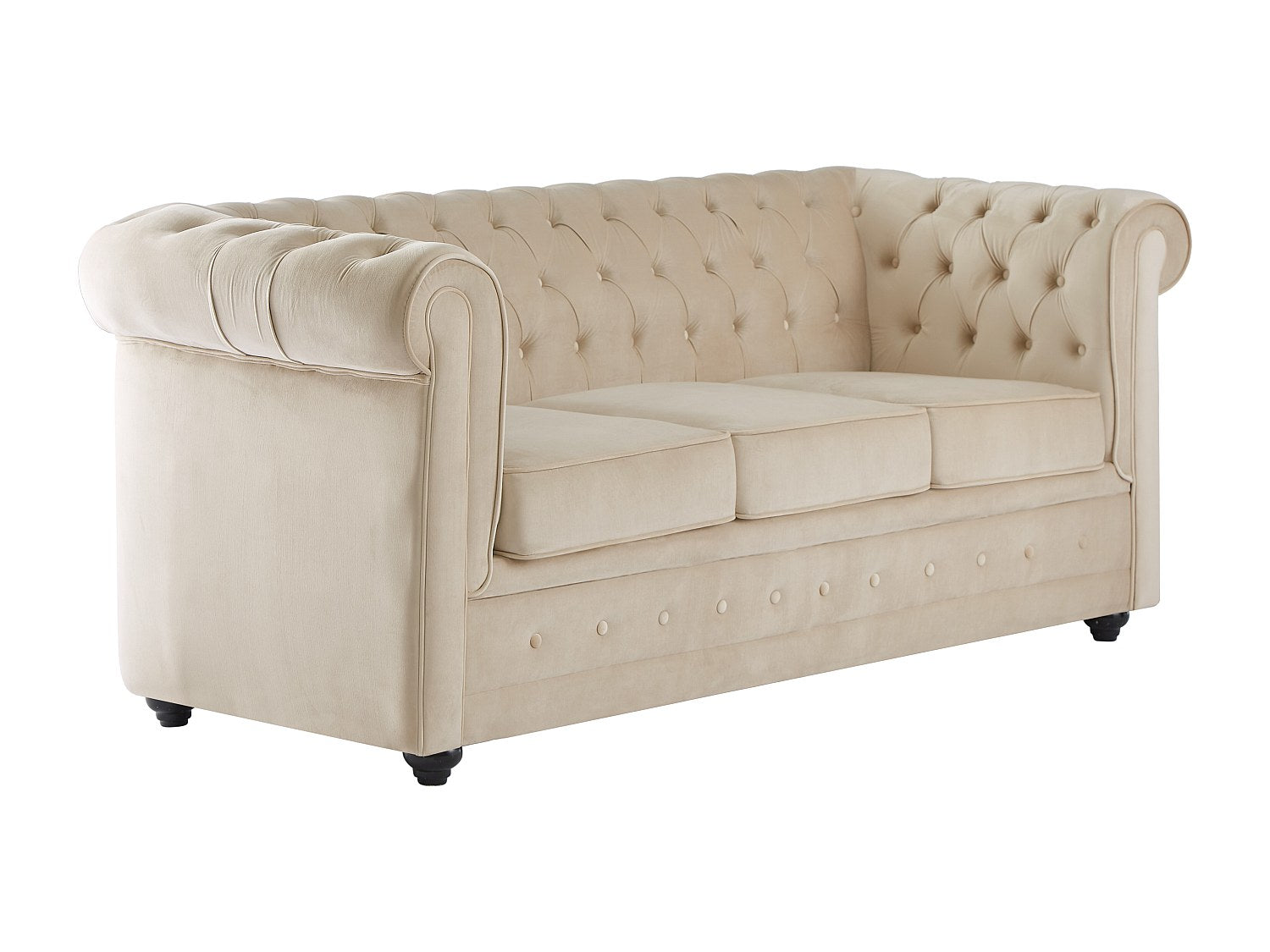 Canapé Chesterfield convertible 3 places beige velours