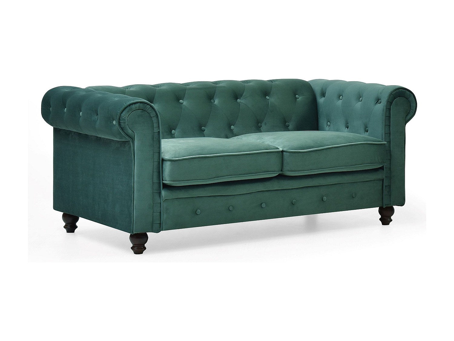 Canapé Chesterfield droit 2 places vert velours