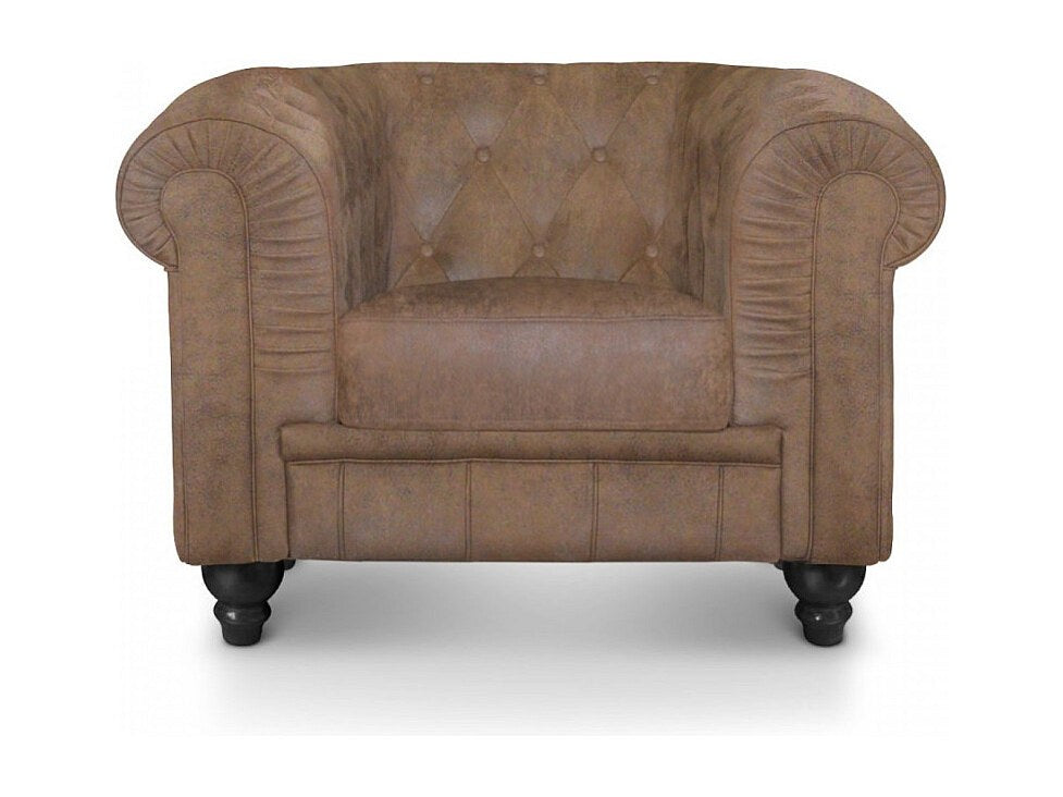 Fauteuil Chesterfield marron tissu
