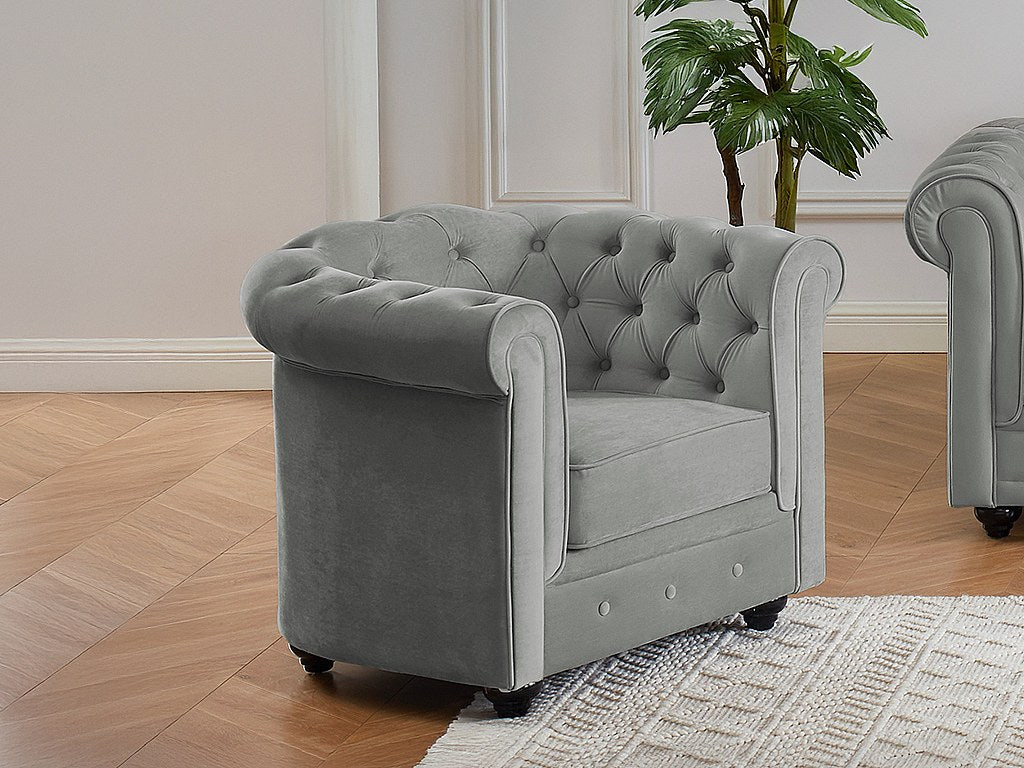 Lot de 2 fauteuils Chesterfield gris velours