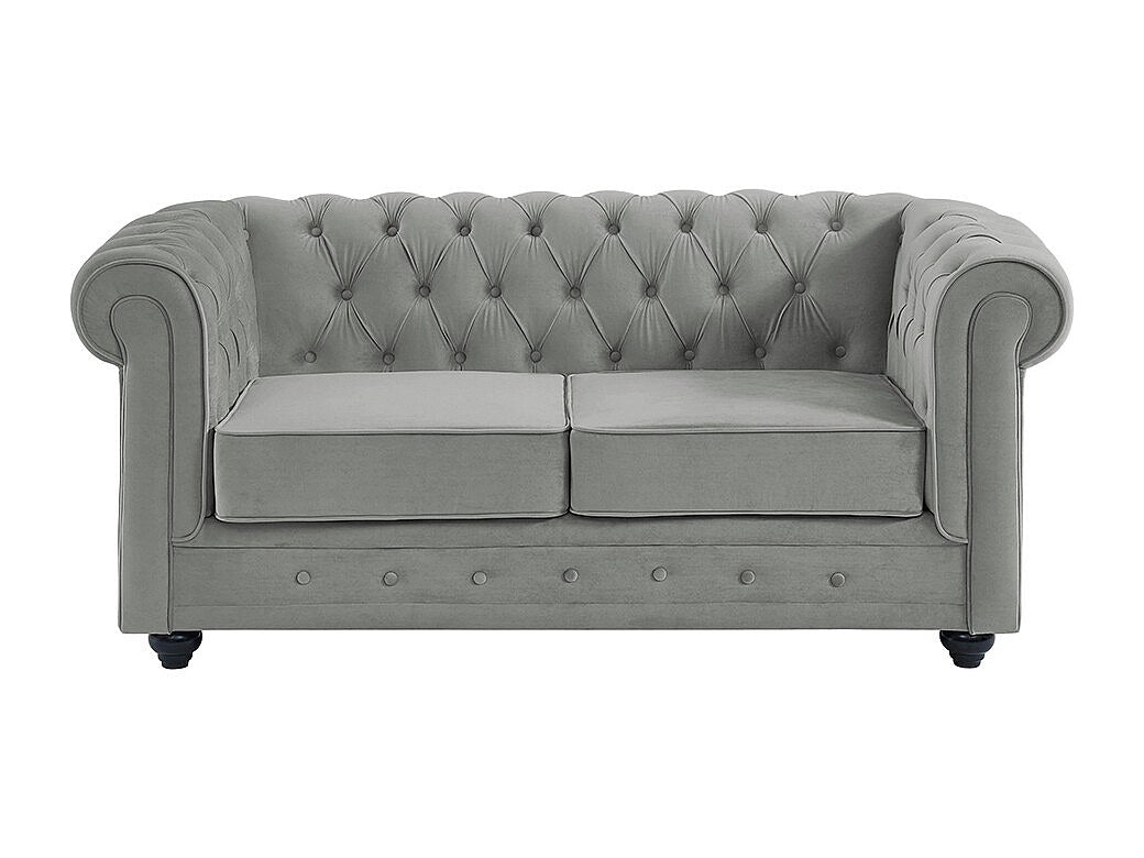 Canapé Chesterfield droit 2 places gris velours