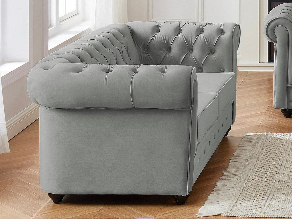 Canapé Chesterfield droit 2 places gris velours