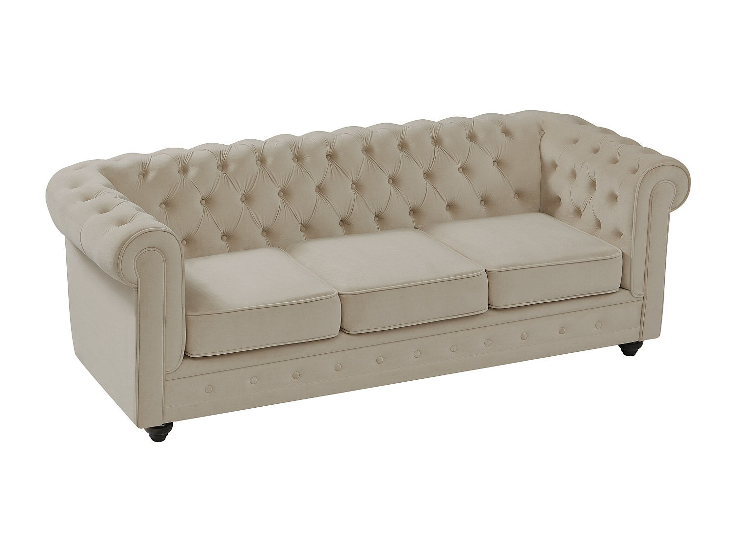 Canapé Chesterfield droit 3 places beige velours