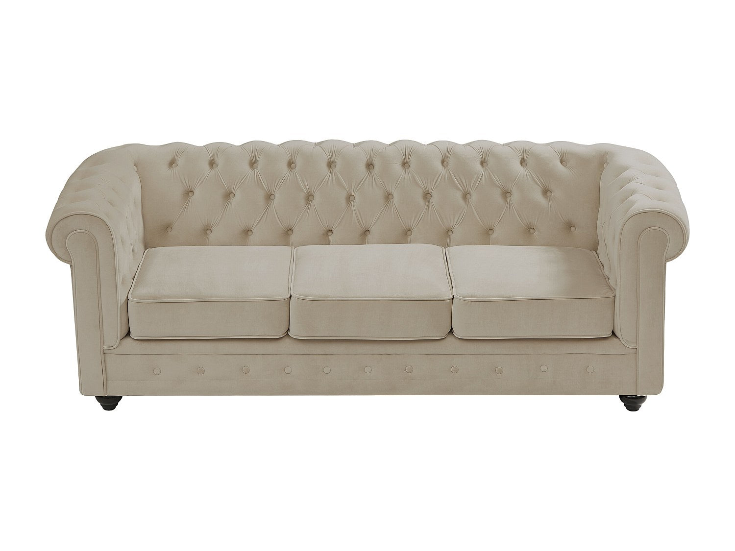 Canapé Chesterfield droit 3 places beige velours
