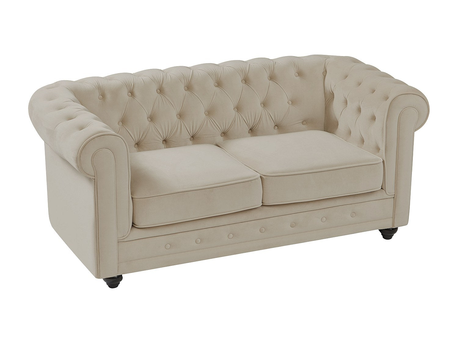 Canapé Chesterfield droit 2 places beige velours