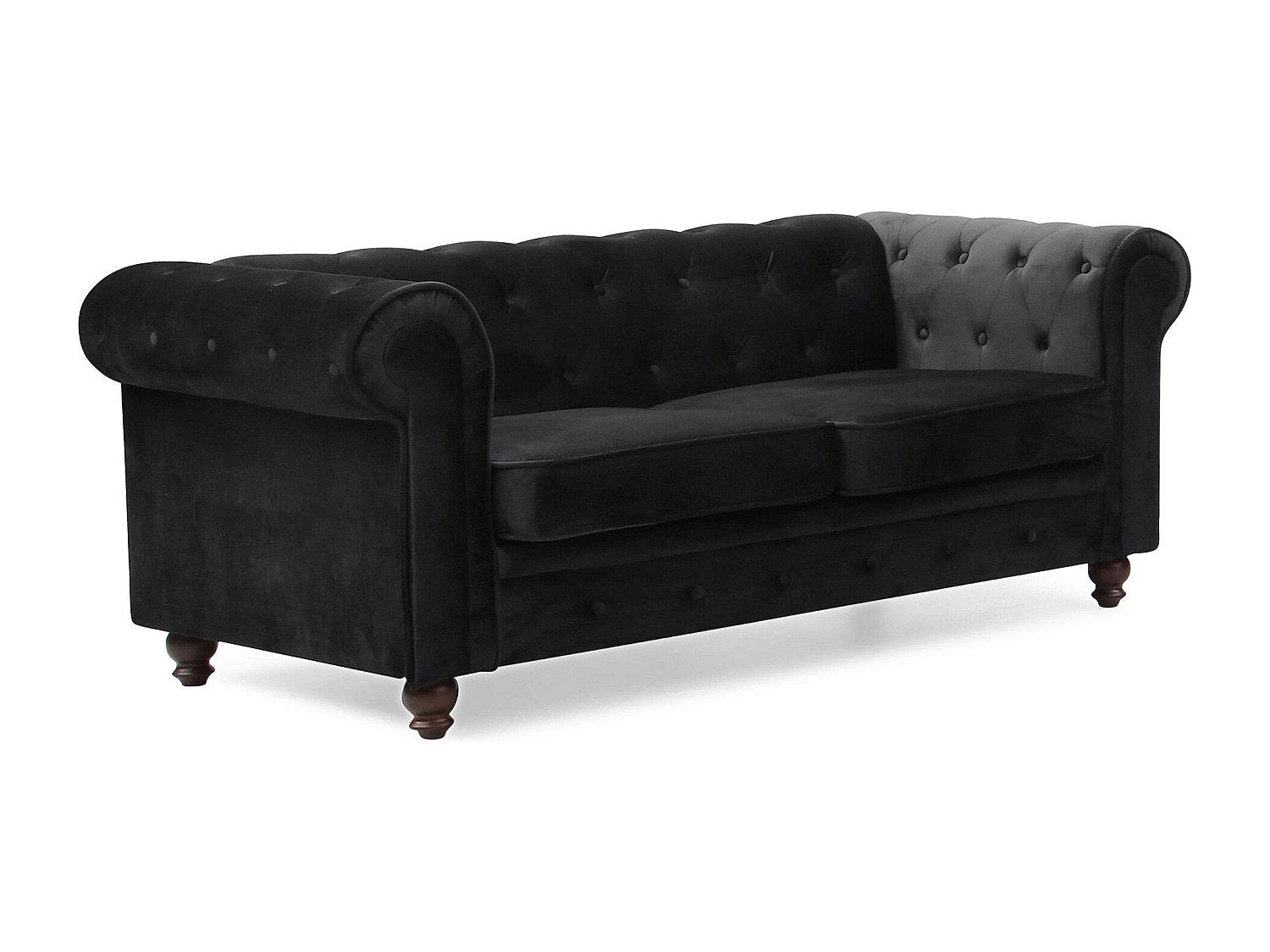 Canapé Chesterfield droit 2 places noir velours