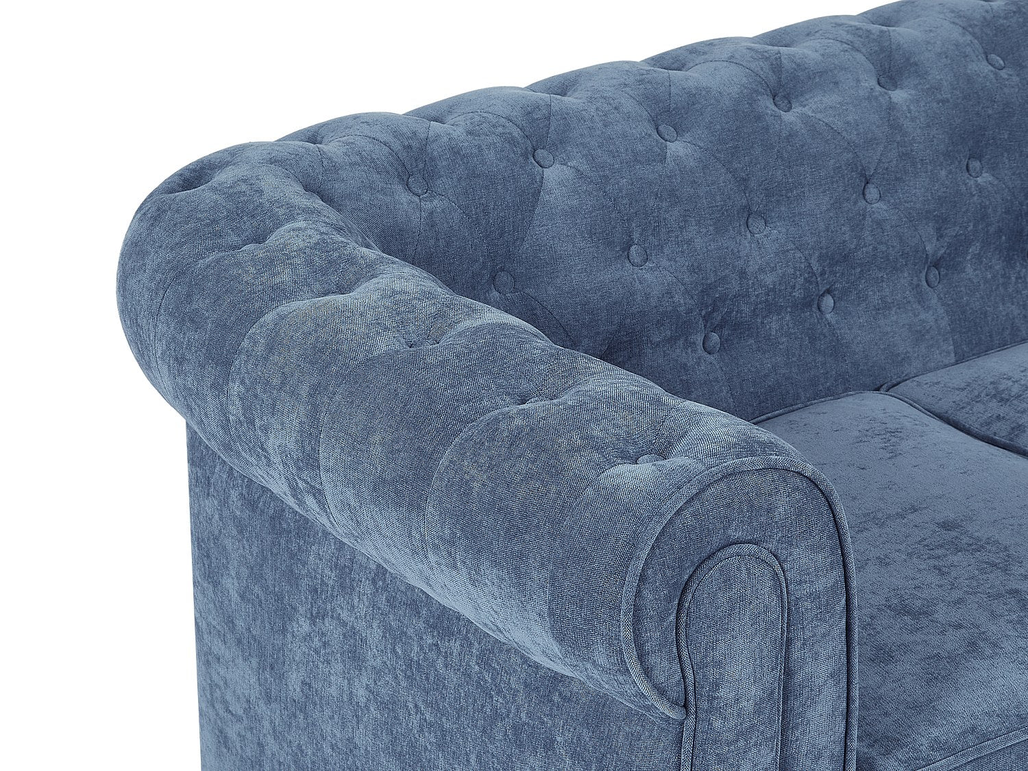 Canapé Chesterfield droit 3 places bleu tissu