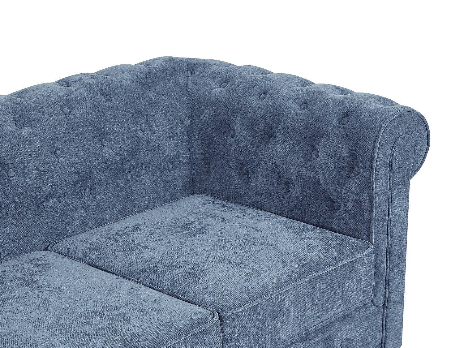 Canapé Chesterfield droit 3 places bleu tissu