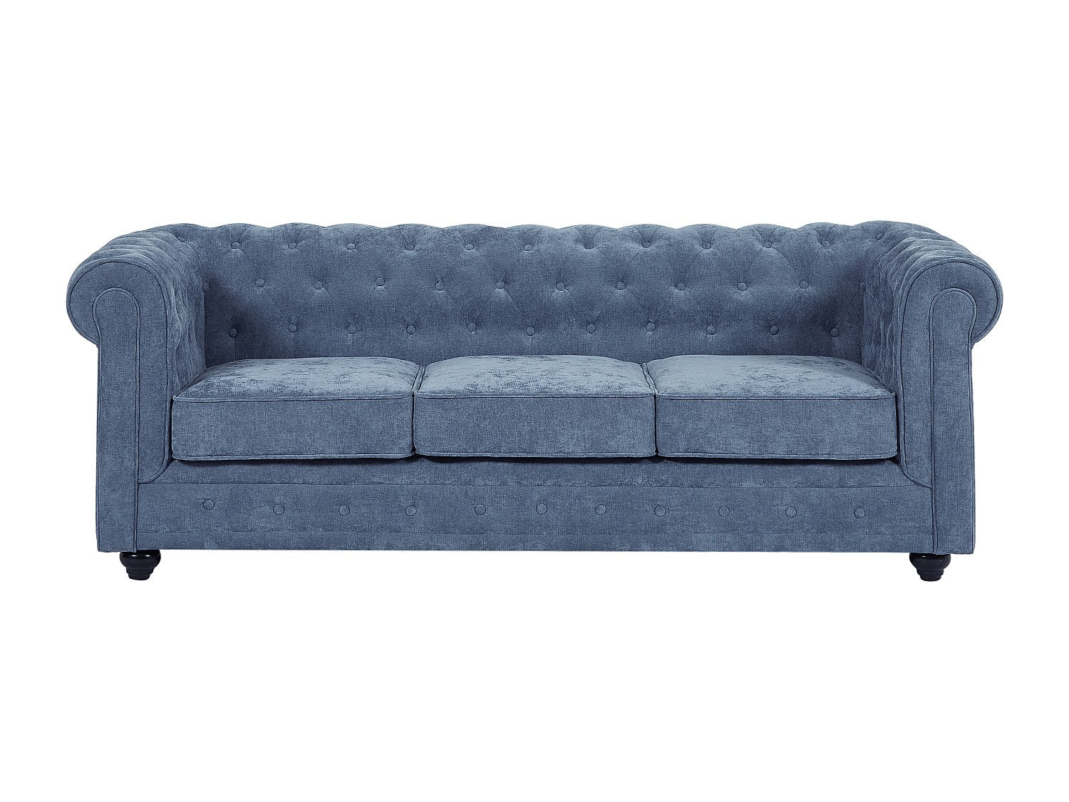 Canapé Chesterfield droit 3 places bleu tissu