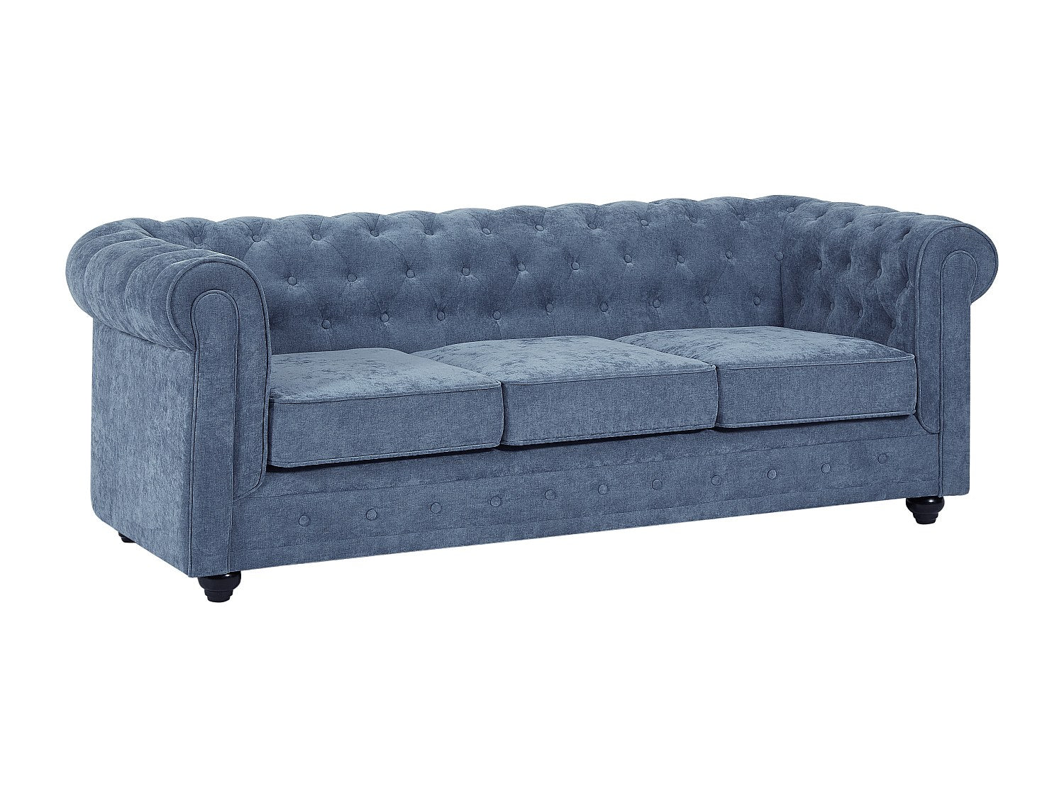 Canapé Chesterfield droit 3 places bleu tissu
