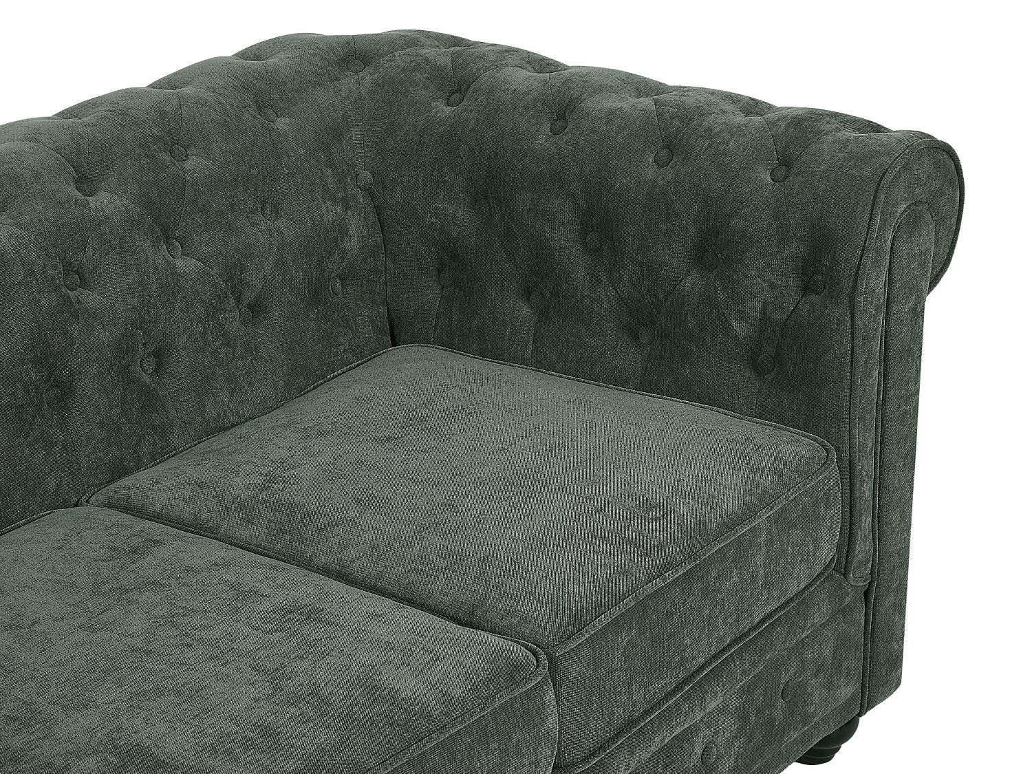 Canapé Chesterfield droit 3 places vert tissu