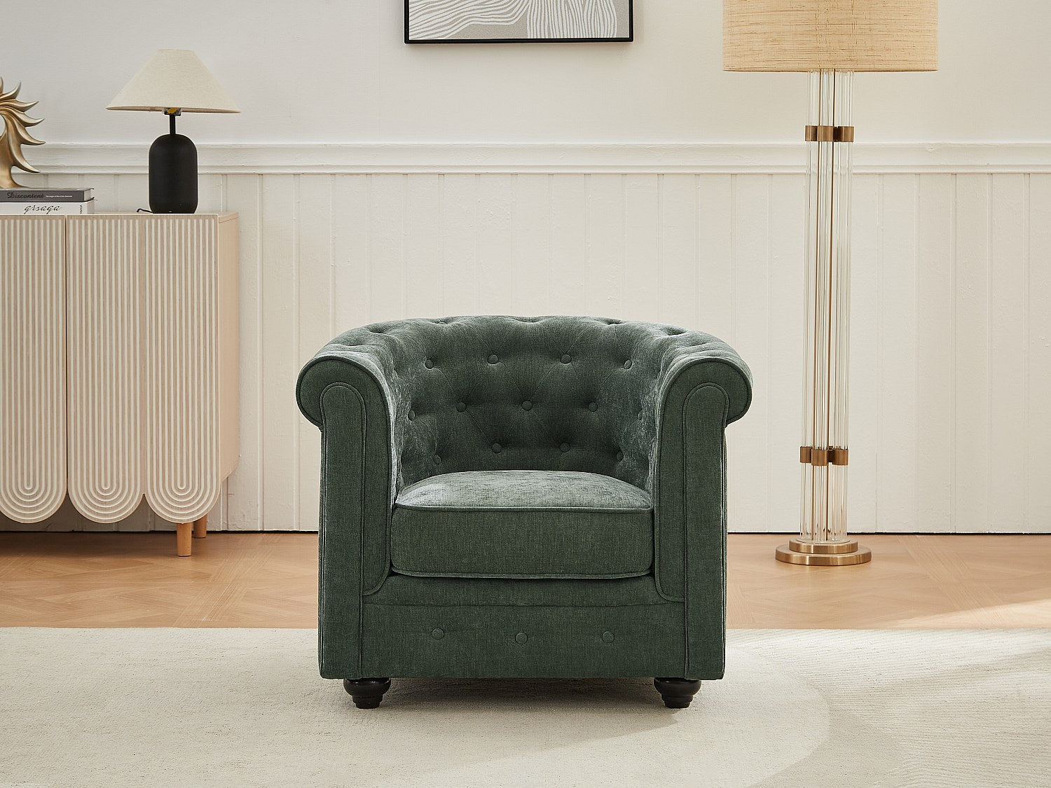 Fauteuil Chesterfield vert tissu