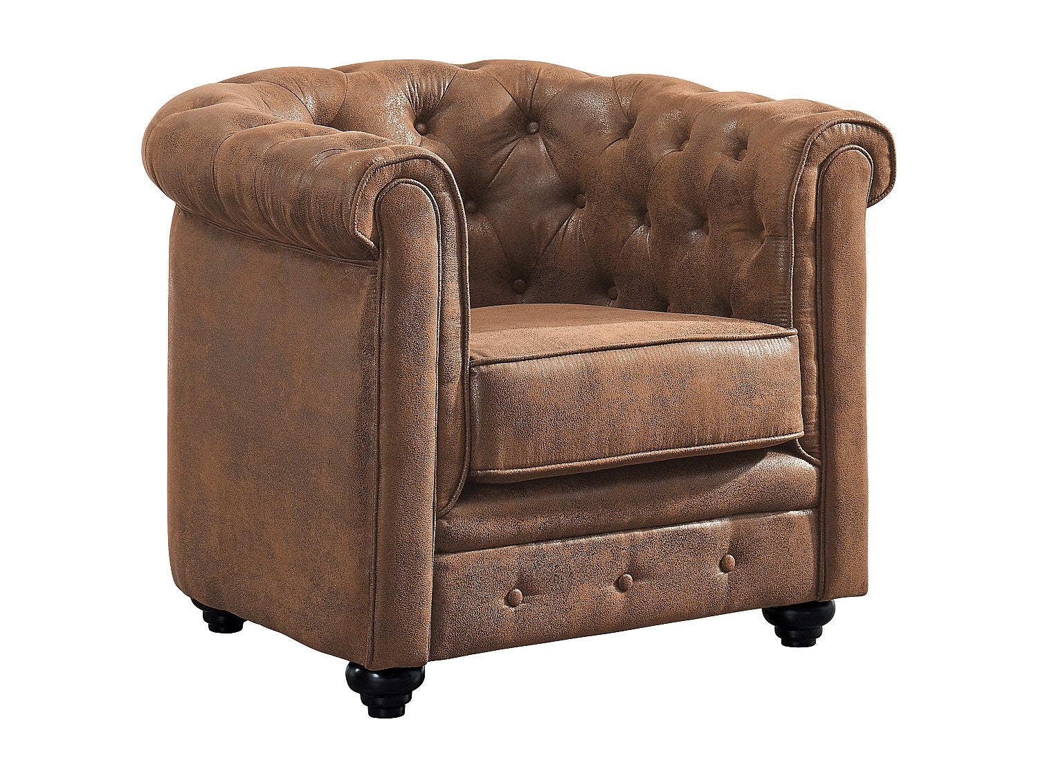 Fauteuil Chesterfield marron tissu