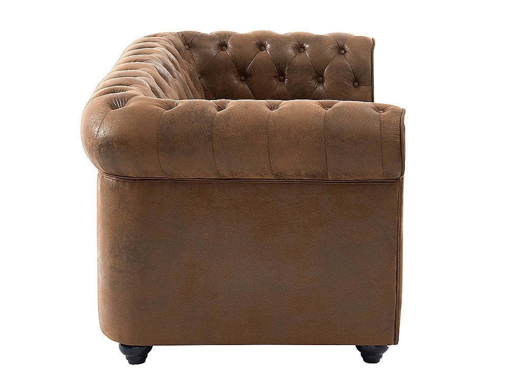 Canapé Chesterfield droit 2 places marron tissu