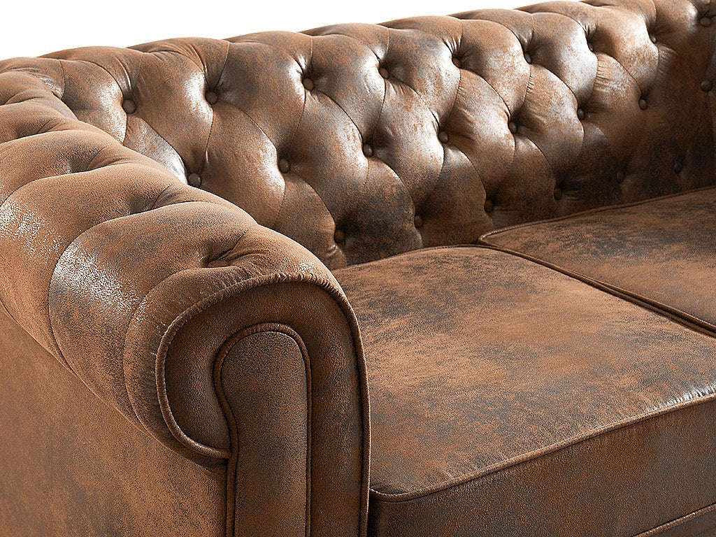 Canapé Chesterfield droit 2 places marron tissu