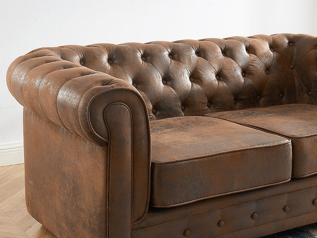 Canapé Chesterfield droit 2 places marron tissu