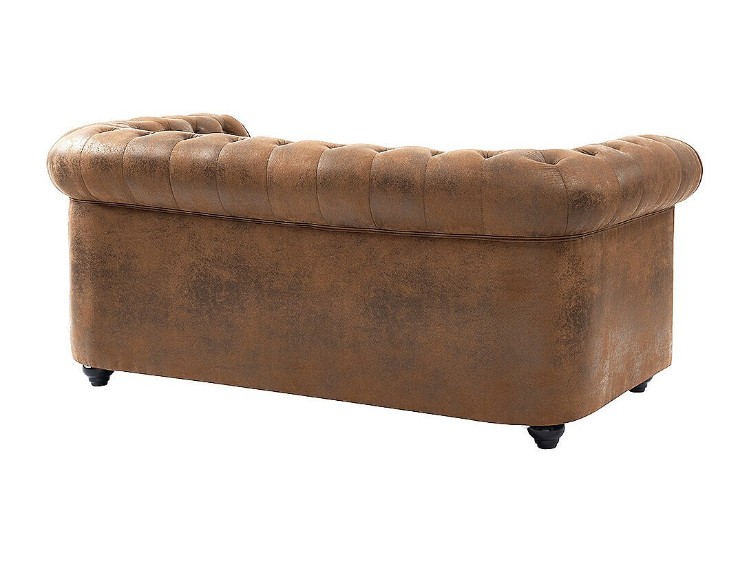 Canapé Chesterfield droit 2 places marron tissu