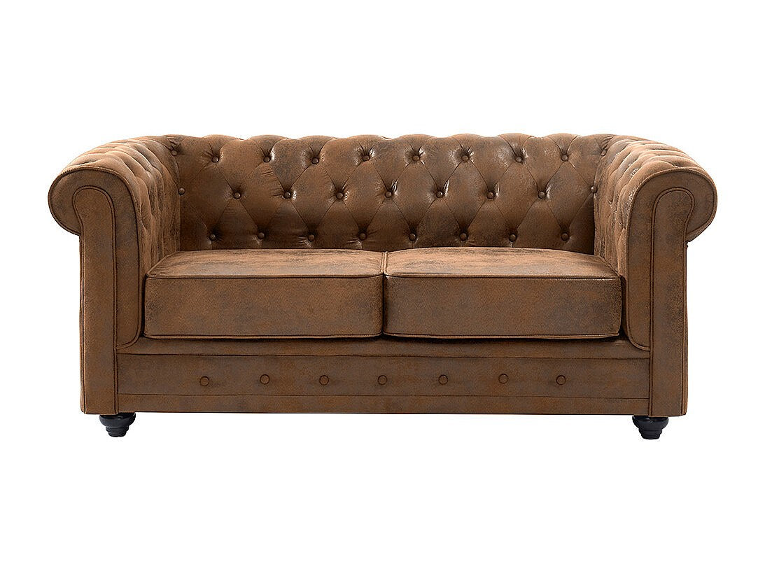 Canapé Chesterfield droit 2 places marron tissu