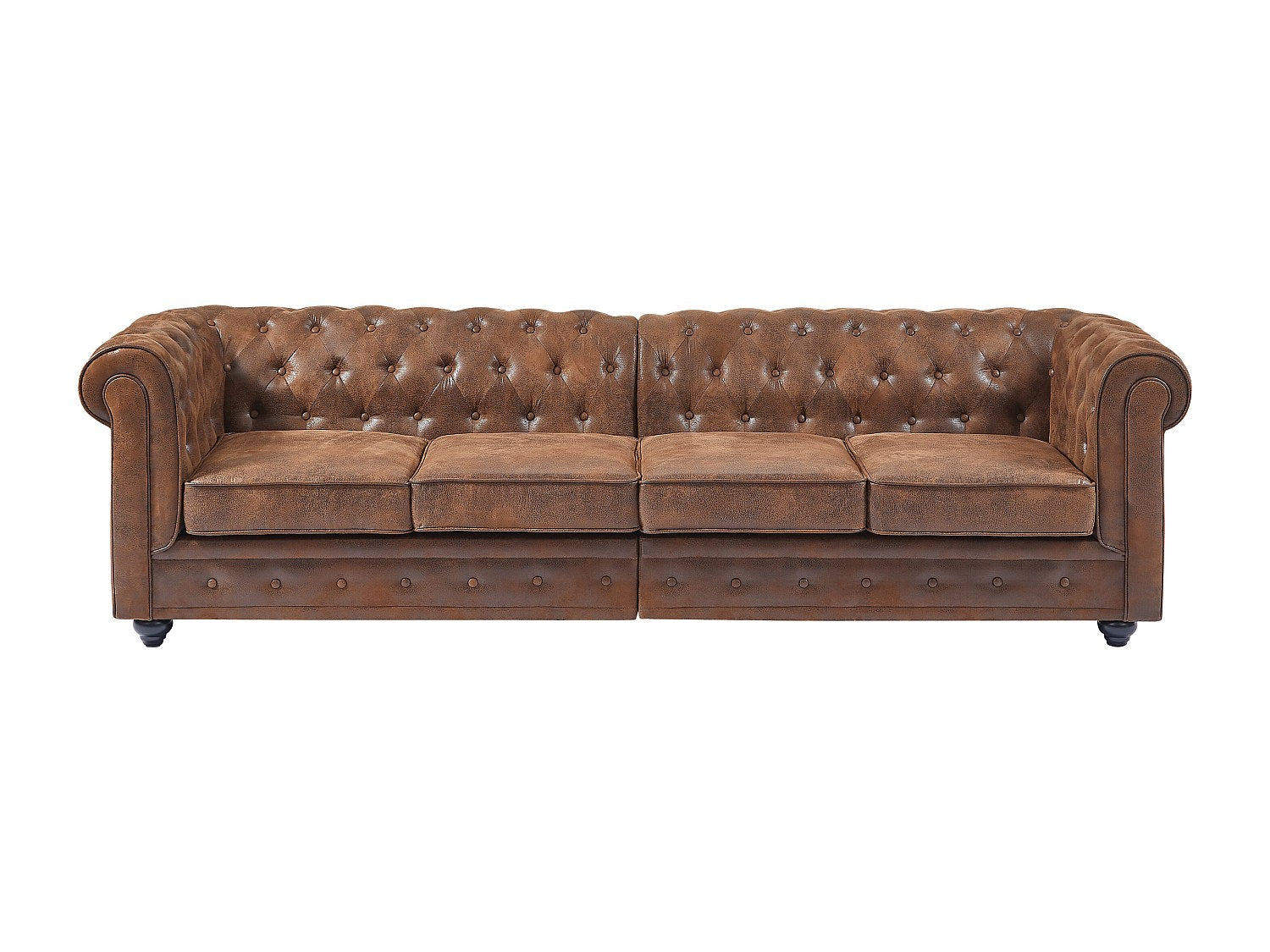 Canapé Chesterfield droit 4 places marron tissu