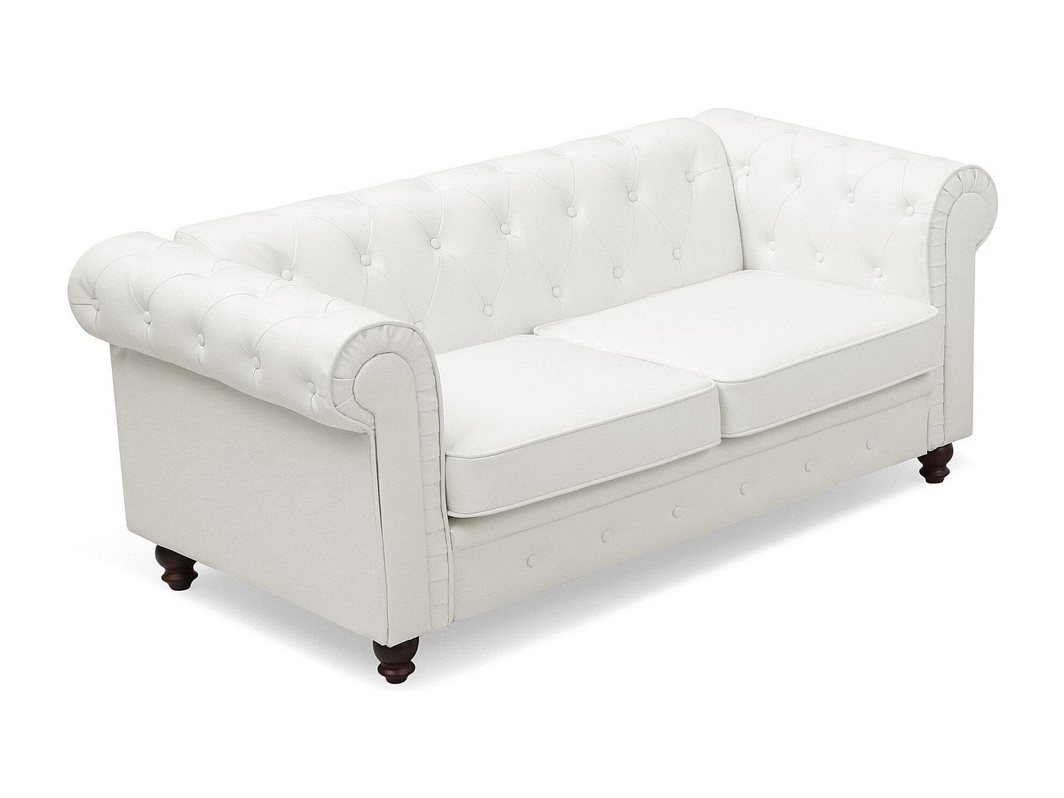 Canapé Chesterfield droit 2 places blanc simili cuir