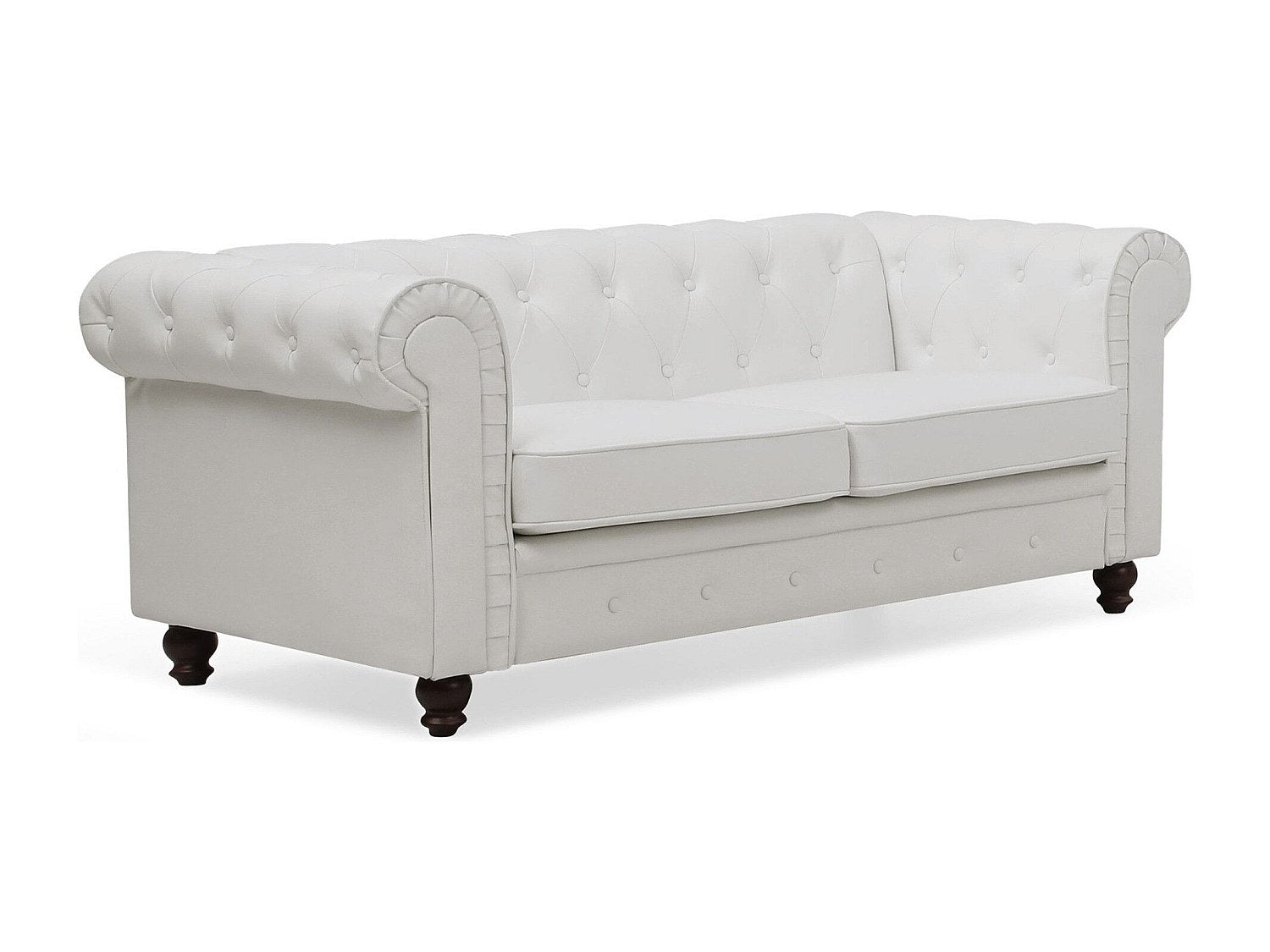 Canapé Chesterfield droit 2 places blanc simili cuir