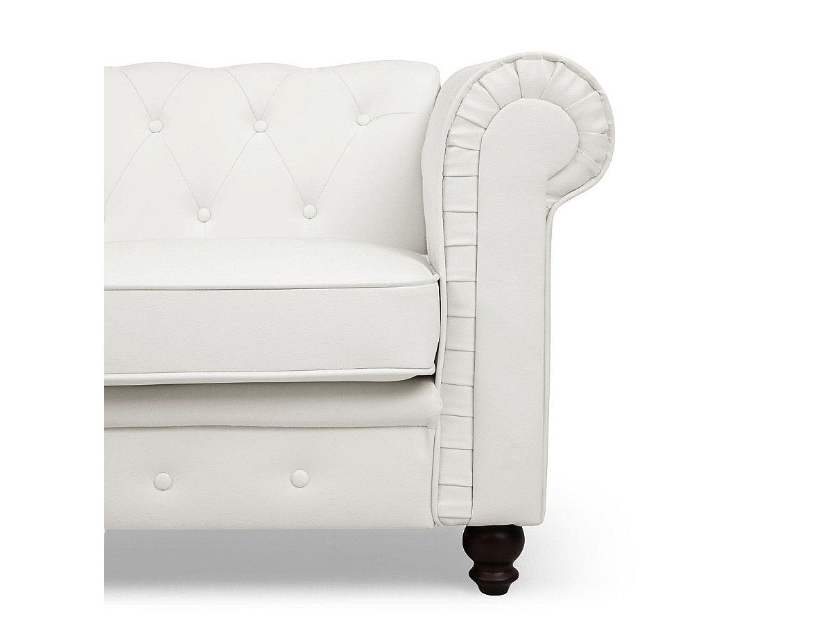 Canapé Chesterfield droit 2 places blanc simili cuir