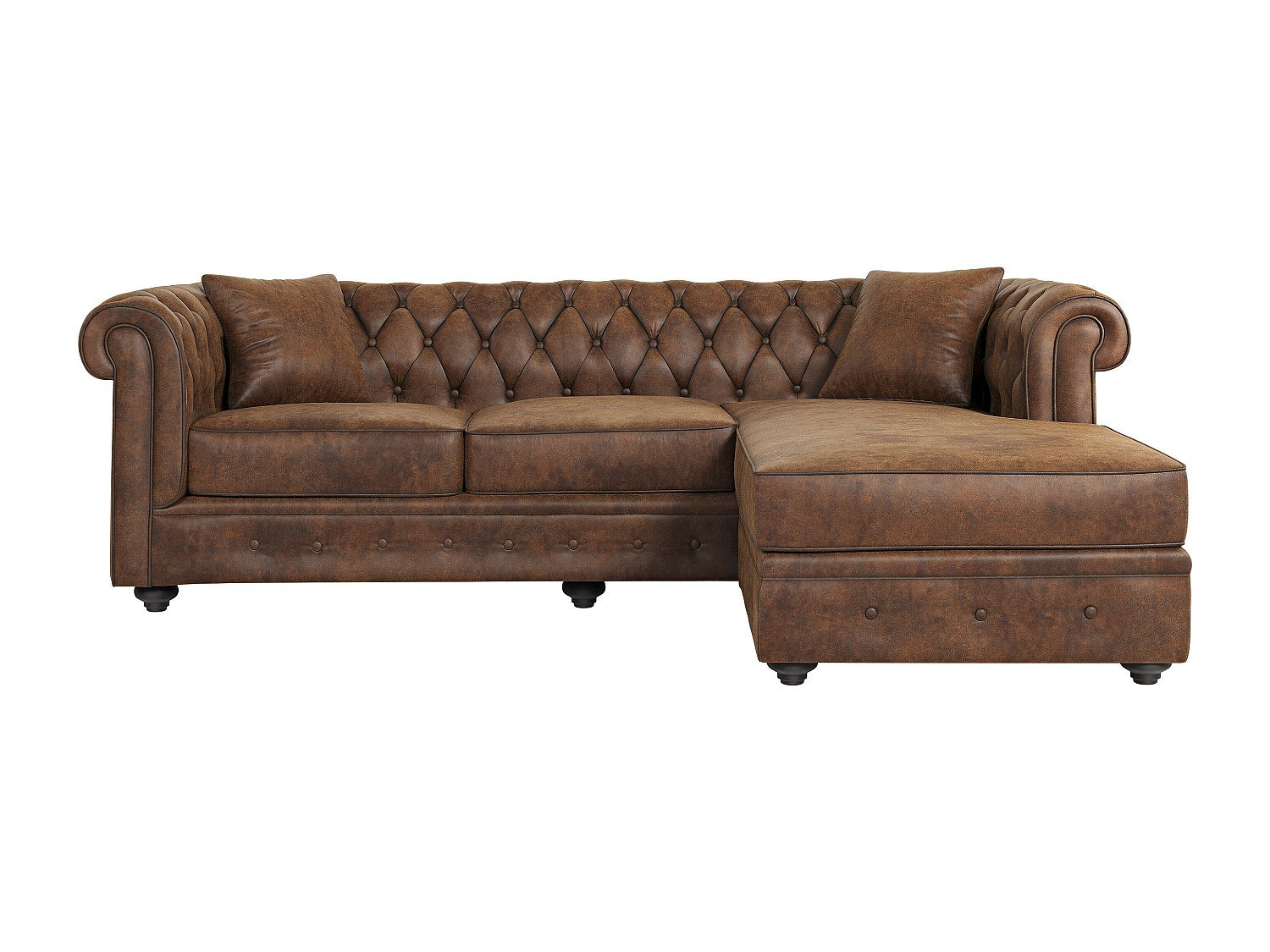 Canapé Chesterfield angle marron tissu - Toledo