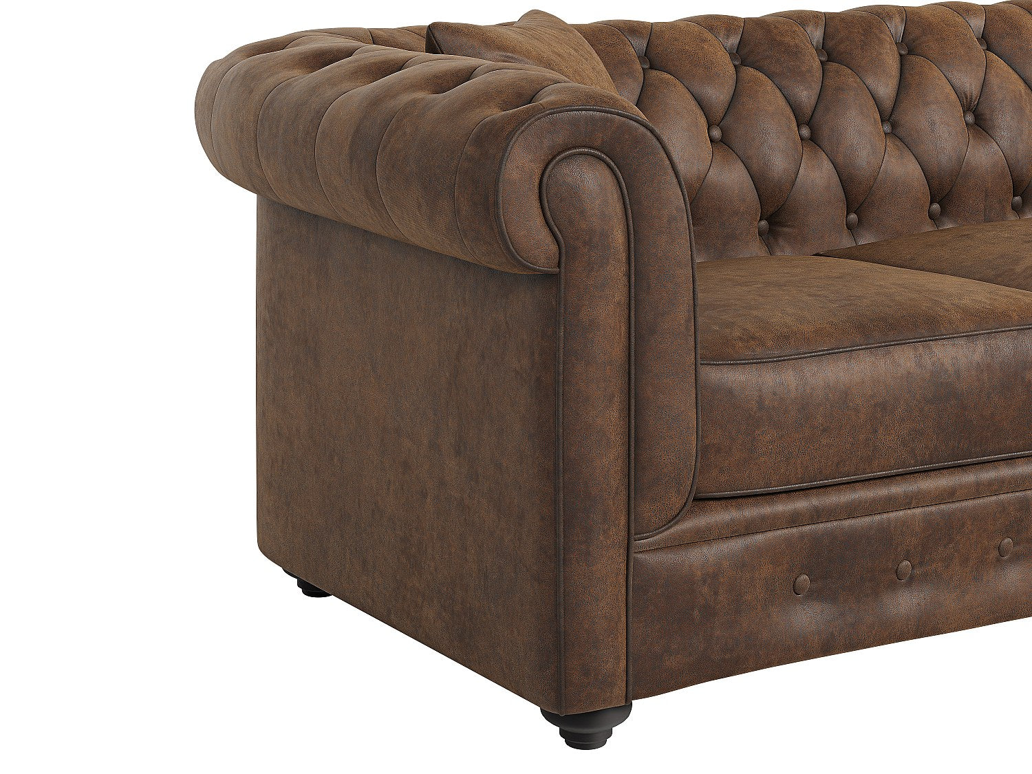 Canapé Chesterfield angle marron tissu - Toledo