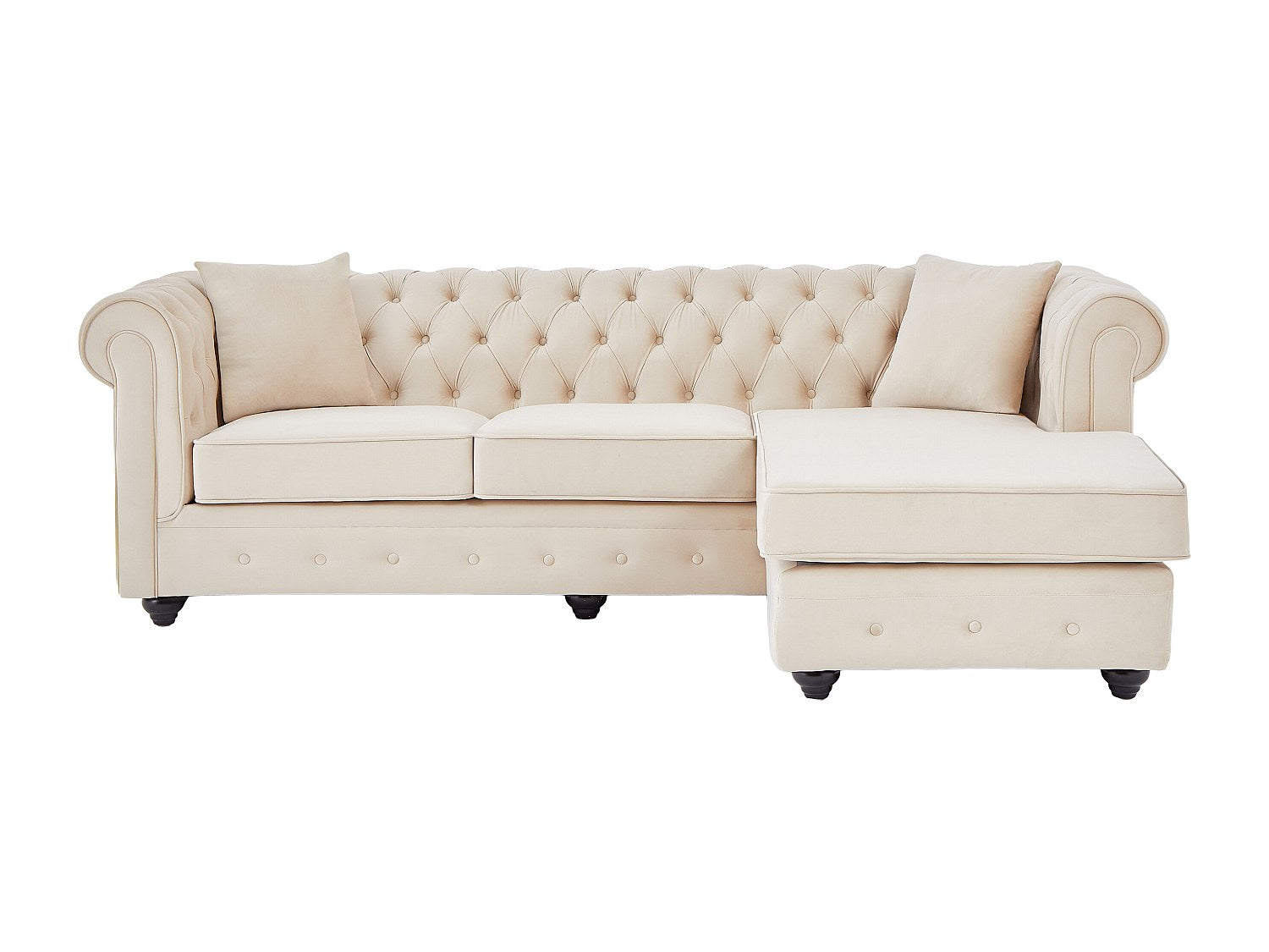 Canapé Chesterfield angle beige velours - Toledo