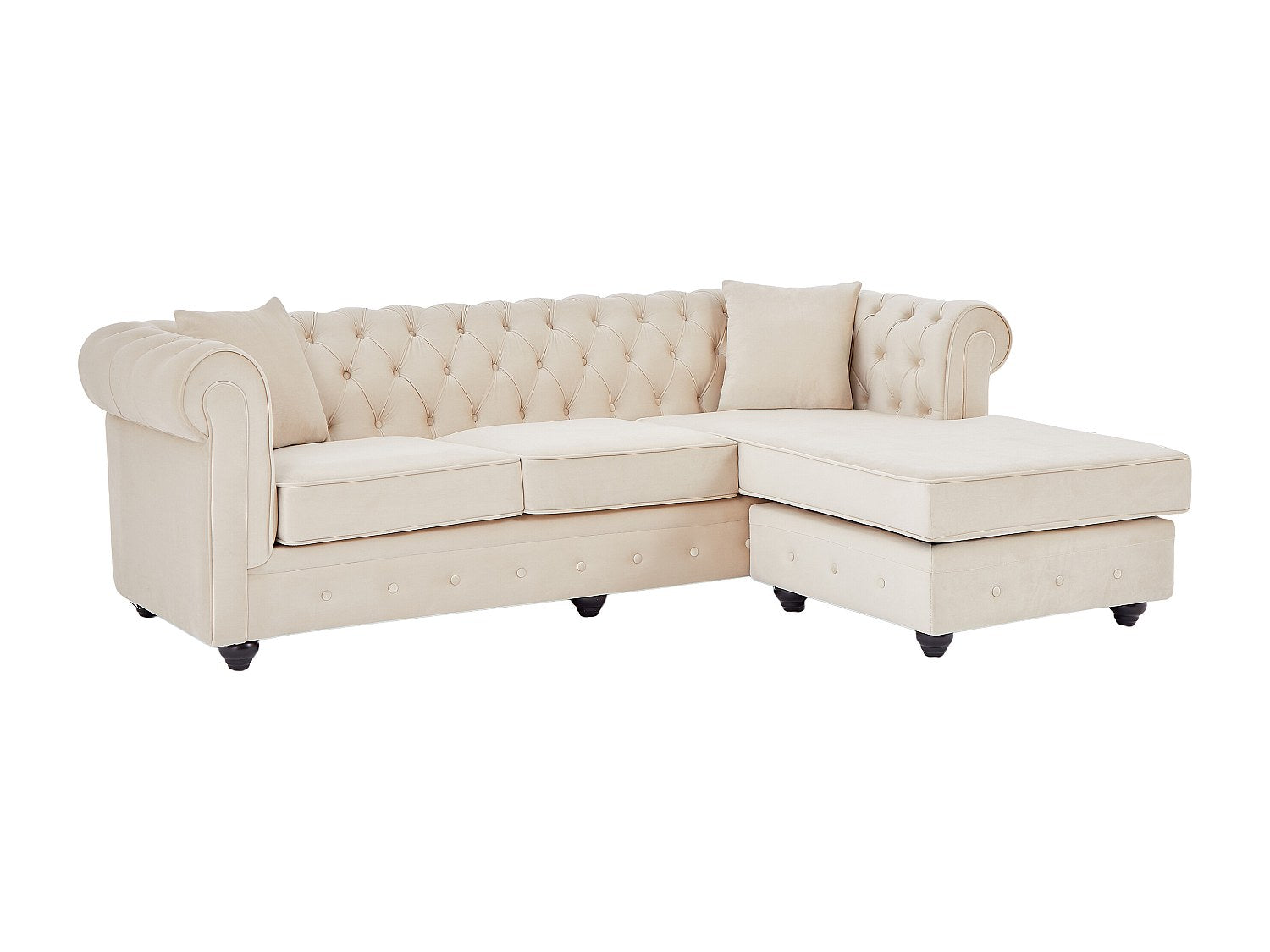 Canapé Chesterfield angle beige velours - Toledo