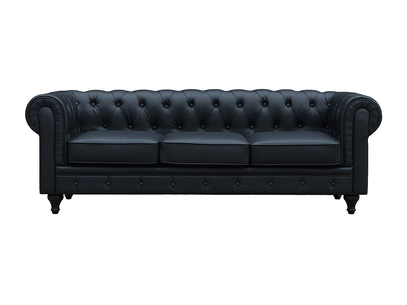 Canapé Chesterfield droit 3 places noir tissu - Aliza