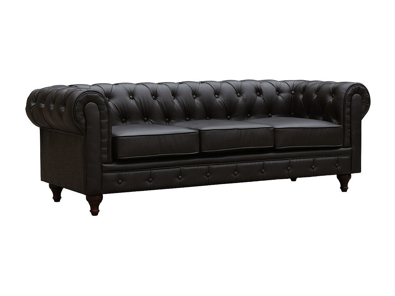 Canapé Chesterfield droit 3 places marron tissu - Aliza