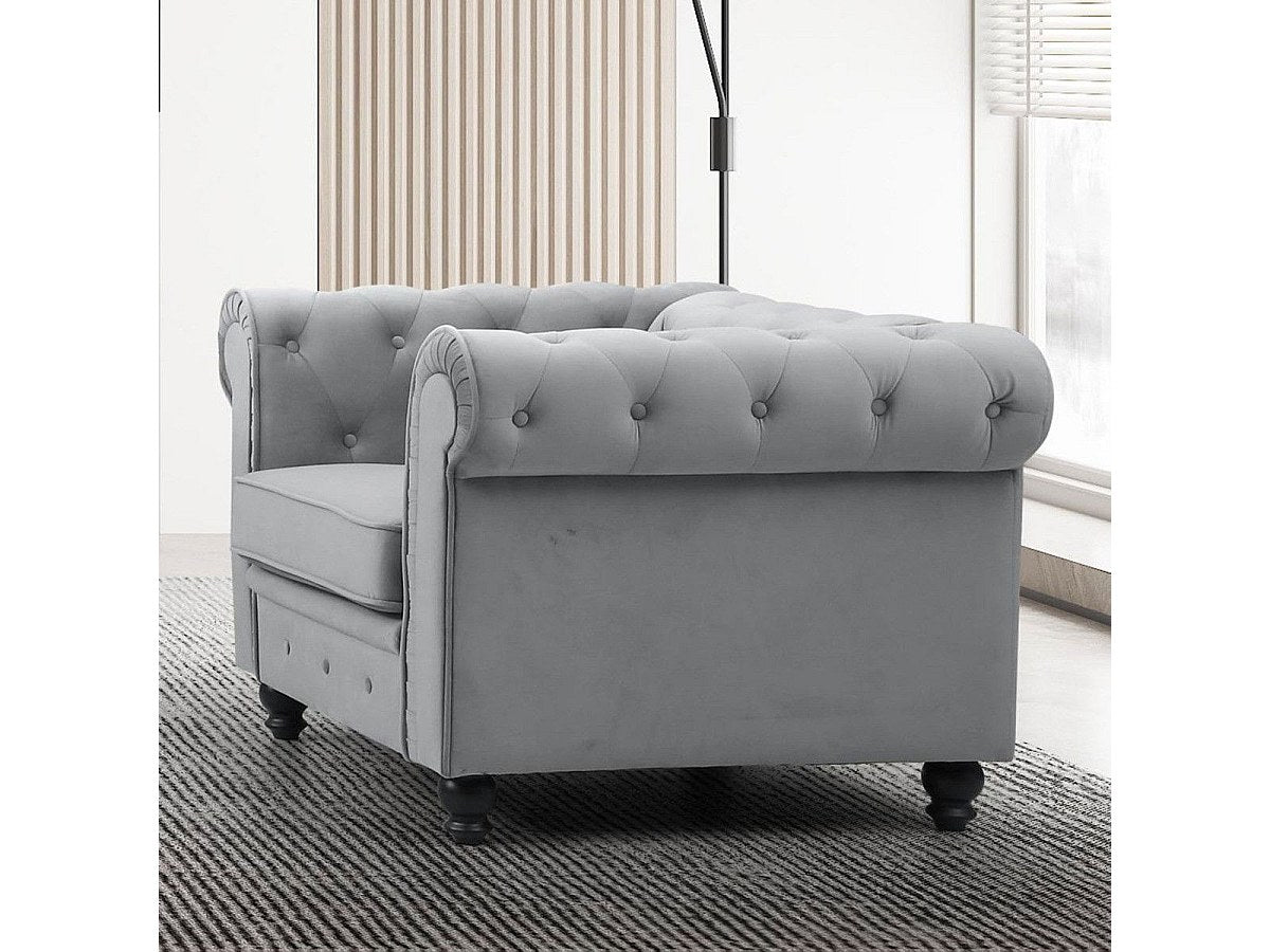 Fauteuil Chesterfield gris velours