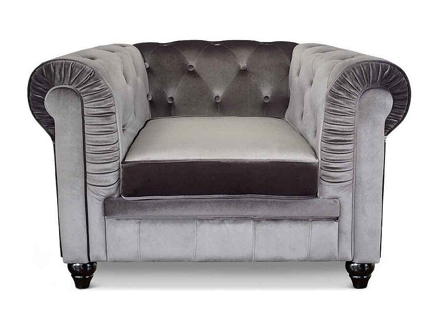 Fauteuil Chesterfield gris velours