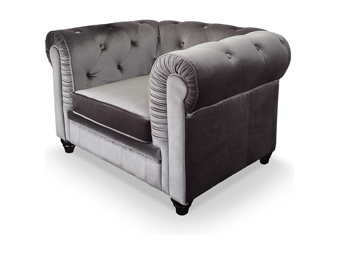 Fauteuil Chesterfield gris velours