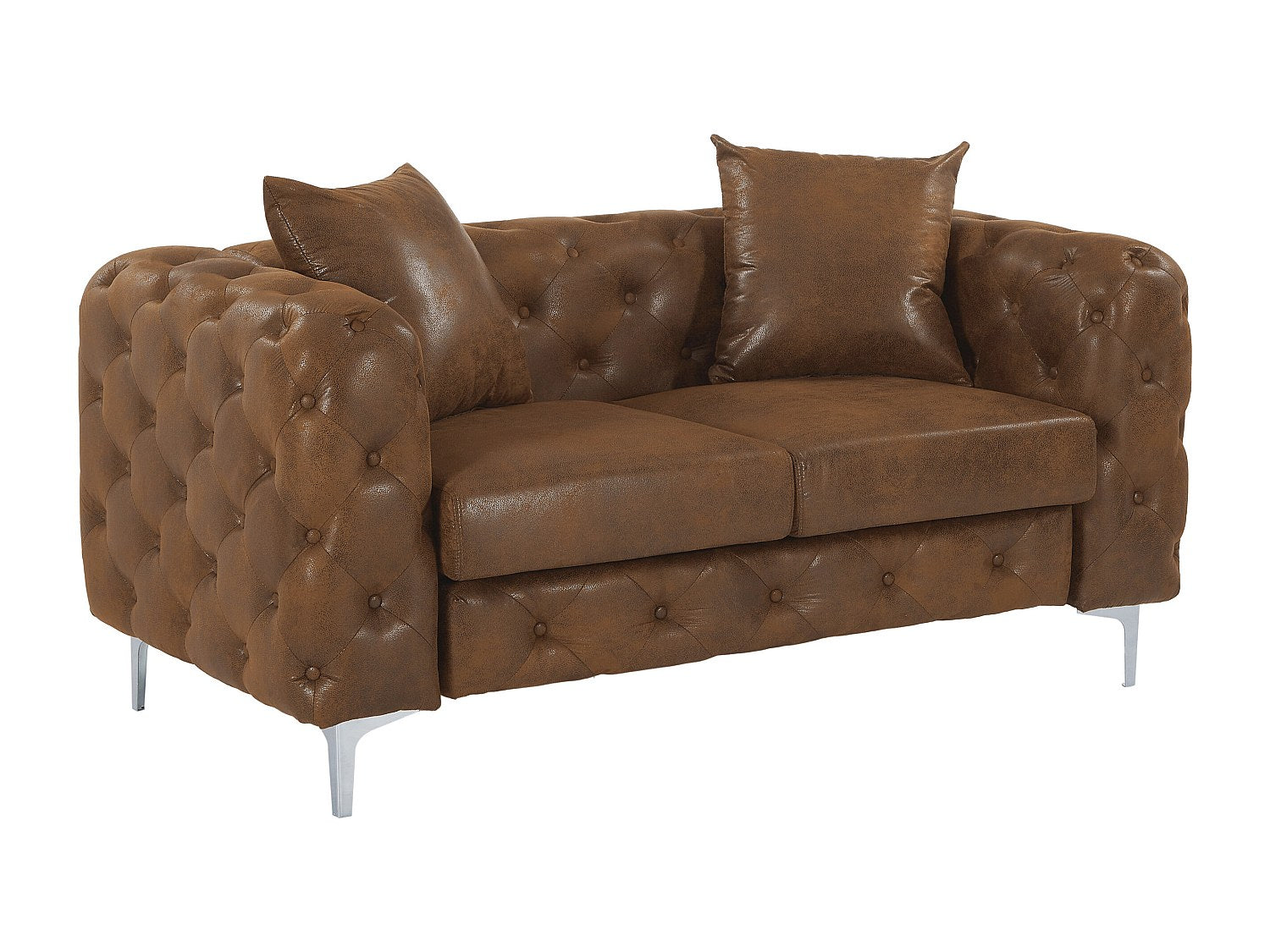 Canapé Chesterfield droit 2 places marron tissu - Edwina