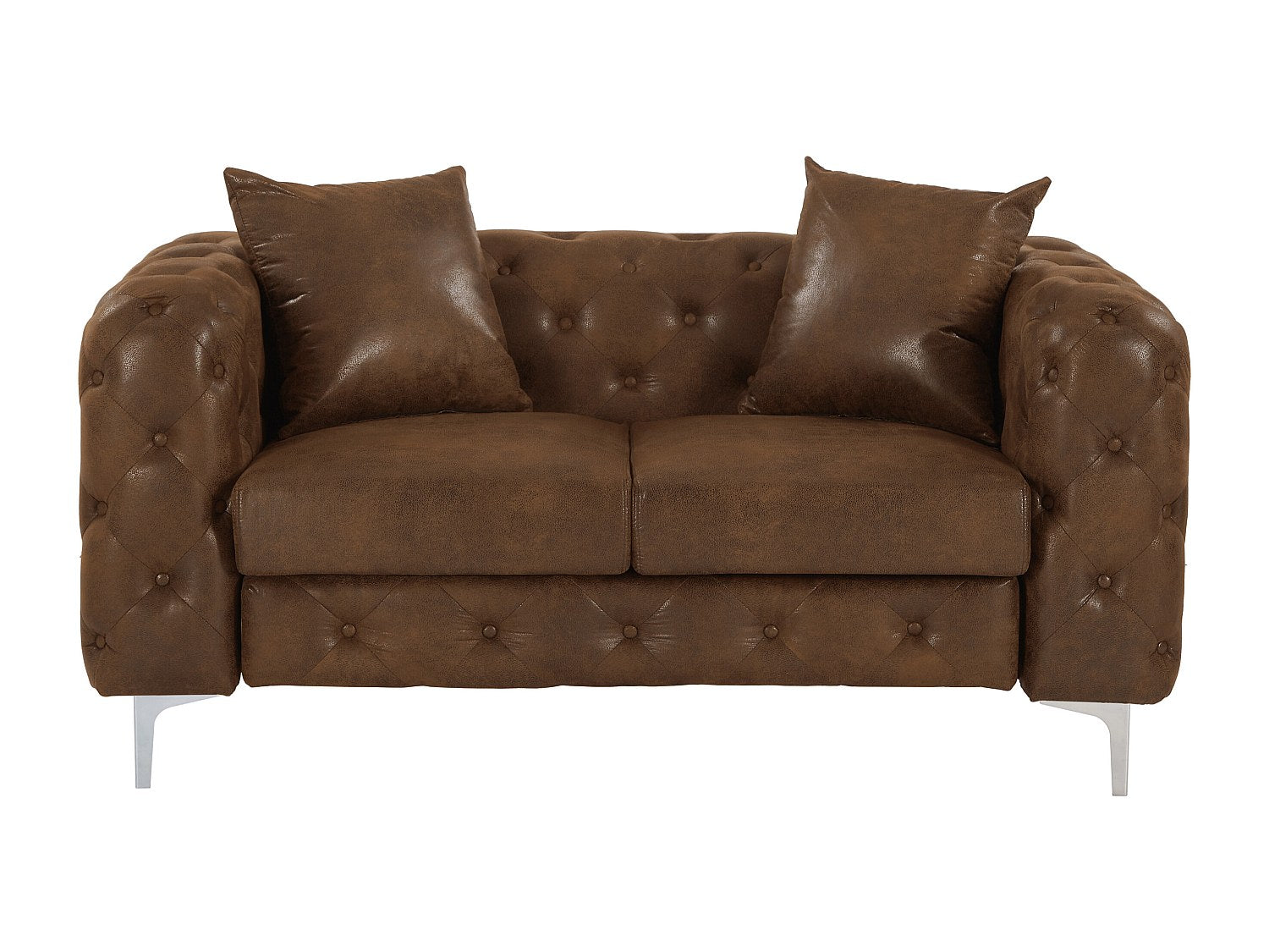 Canapé Chesterfield droit 2 places marron tissu - Edwina