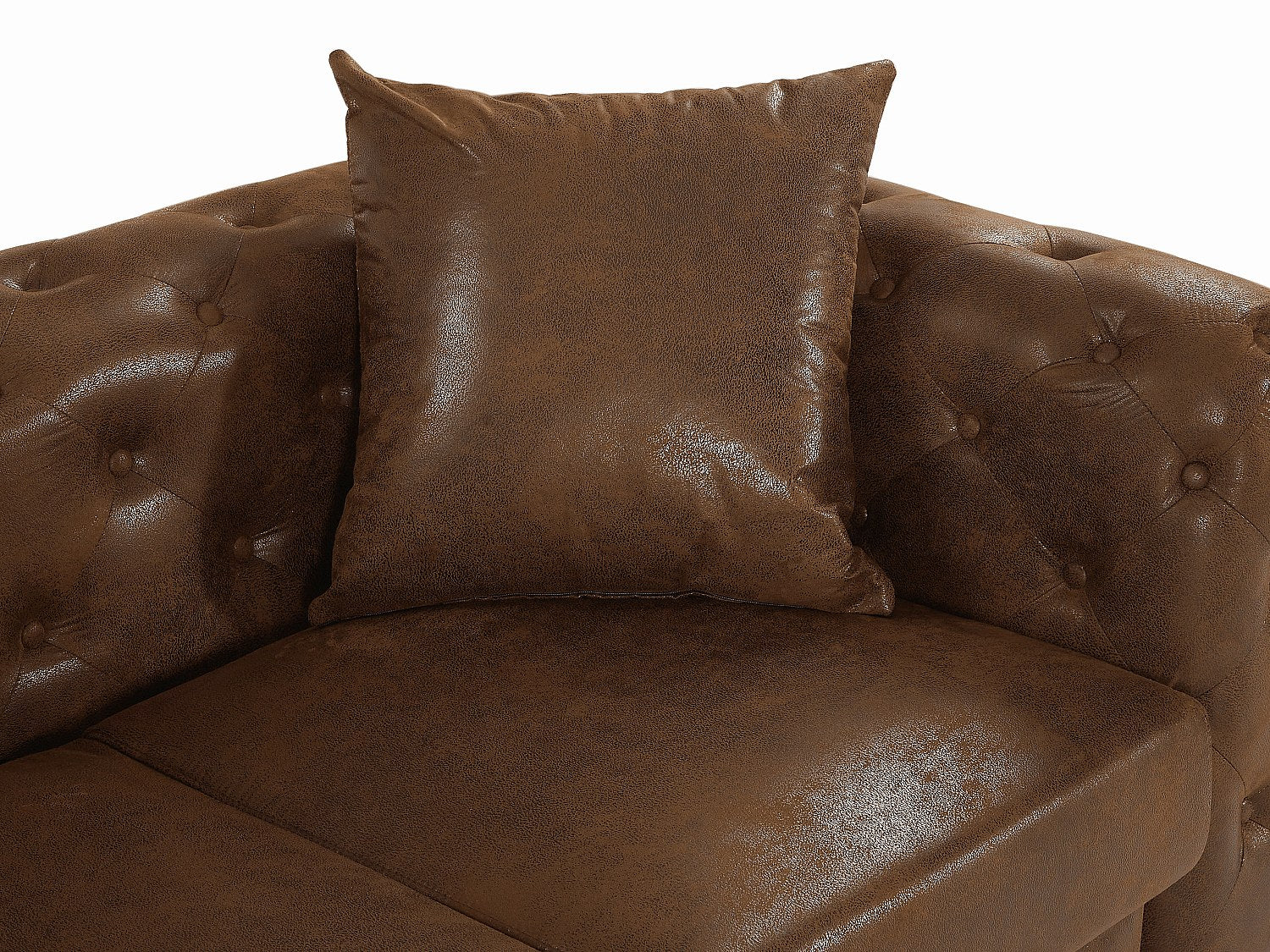 Canapé Chesterfield droit 2 places marron tissu - Edwina