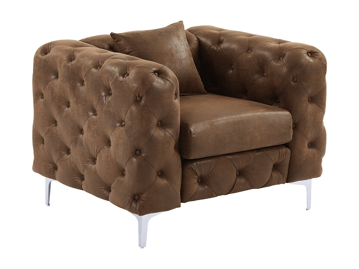 Fauteuil Chesterfield marron tissu - Edwina