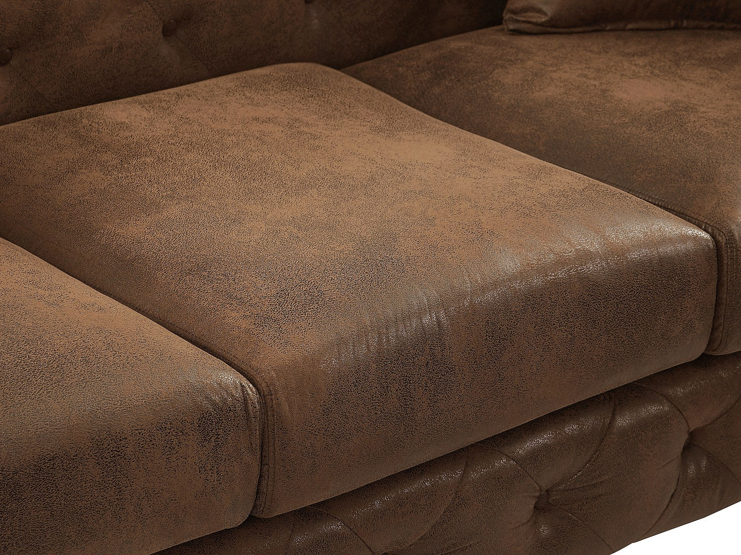 Canapé Chesterfield droit 3 places marron tissu - Edwina