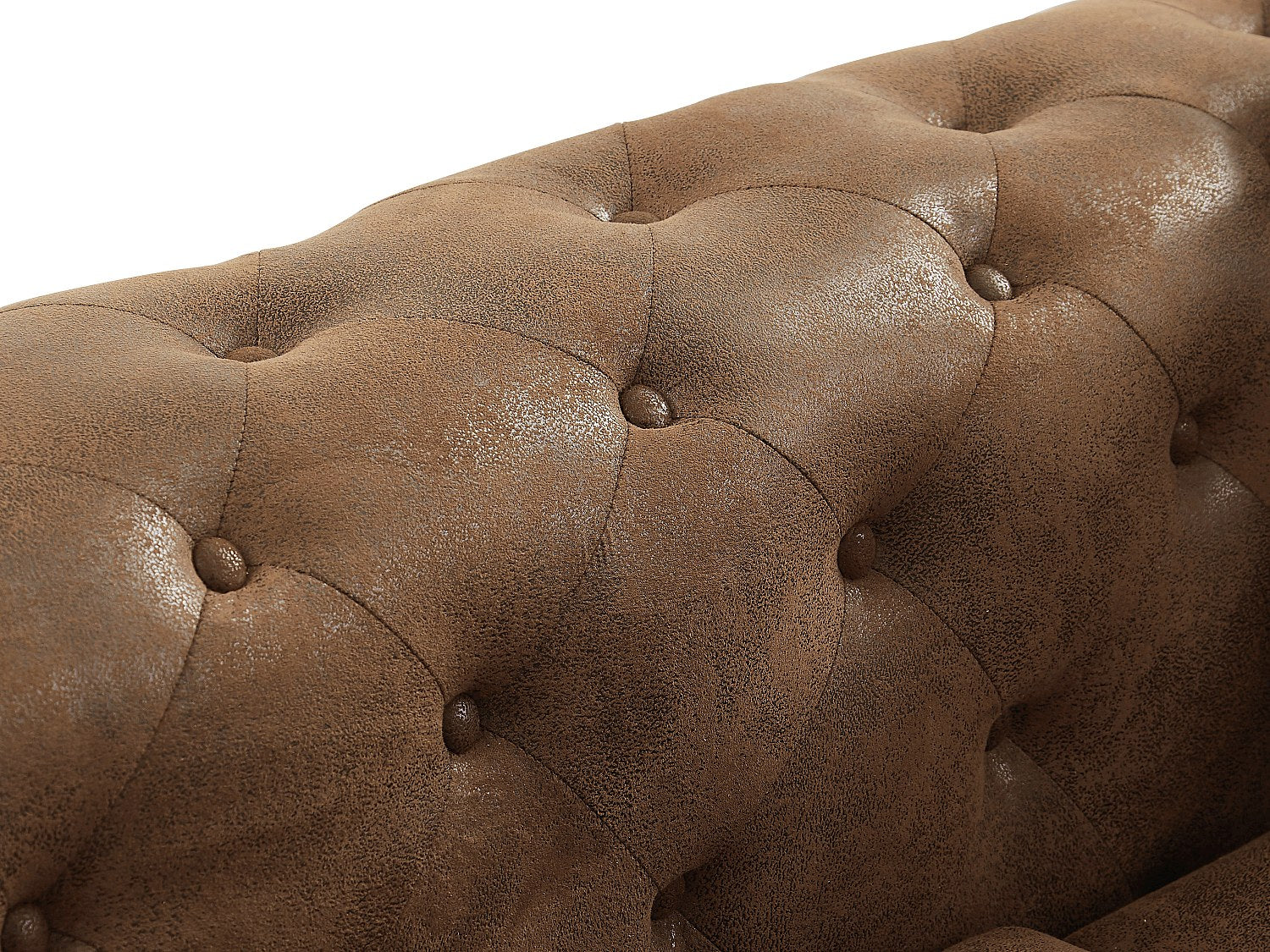 Canapé Chesterfield droit 3 places marron tissu - Edwina