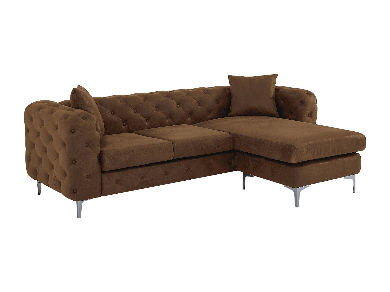 Canapé Chesterfield angle marron tissu - Edwina