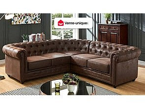Canapé Chesterfield angle marron tissu