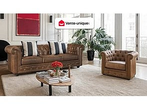 Fauteuil Chesterfield marron tissu
